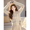 Cardigan de Tricô com Gola Estilo Suave Feminino Primavera/Outono Novo Solto Emagrecedor Macio Grudado Curto Casaco Suéter Peça de Cima Outerwear