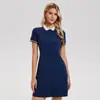 Vestido de Tênis Urpolo com Gola para Meninas, Manga Curta, Moderno, Estilo Esportivo, Patchwork, Acinturado, Emagrecedor, Secagem Rápida, Estilo College, Verão