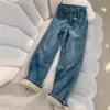 Jeans Rectos Forrados de Polar para Mujer, Nuevo Estilo Otoño e Invierno 2025, Pantalones Ajustados de Pierna Ancha Estrecha de Cintura Alta para Figuras Pera