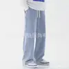 Populares no Sudeste Asiático, Jeans Masculino Plus Size com Cintura Elástica, Calça Casual Versátil de Perna Larga Reta Solta, Comprimento Total