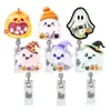 Nuevo Portacarnet Retráctil Giratorio de Fantasma y Calabaza de Halloween con Purpurina y Hebilla de Fácil Extracción