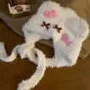 Gorro de peluche con lazo de orejas de oso para mujer, a prueba de viento, resistente al frío, protege los oídos, cálido, con doble cordón, lindo