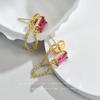 Requintado pequeno quadrado corundum vermelho corundum zircão de cadeia fina brincos brincos de esmeralda temperamento elegante para trás pendurado brincos de prata esterlina