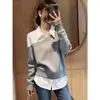 Camisa Falsa de Duas Peças com Mangas Longas, Top Base Slimming de Gola Polo Feminino para Outono e Inverno Plus Size