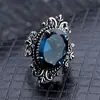 Anillo de Topacio Azul Real Deseo Anillo de Mano Forma de Huevo de Ganso Retro Europeo y Americano Plata Tailandesa Venta al por Mayor