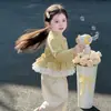 Conjunto de Ropa de Primavera para Niñas 2026 Nuevo Elegante Conjunto de Dos Piezas con Cárdigan de Encaje de Manga Larga y Pantalones Casuales de Lunares para Niños
