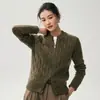 Nueva Colección Otoño/Invierno 2026: Cárdigan de Punto para Mujer de Cachemir de Bebé con Cuello Redondo, Diseño de Punto Trenzado y Doble Cremallera, una Prenda Exterior Sencilla