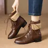 Novas Botas Femininas Estilo Europeu e Americano Outono e Inverno com Cano Dobrável, Botas Curtas com Cadarço, Salto Quadrado, Botas de Salto Médio, Tamanhos 40-47, Tamanho Grande, Exportação