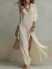 Vestido de punto plisado con abertura de manga larga elegante para mujer, sitio web independiente transfronterizo europeo y americano, verano 2026
