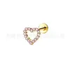 Aretes de corazón de aleación de titanio F136 totalmente engastados con diamantes, tachuelas para el cartílago, perforaciones para labio de titanio G23 con espiral interna engastadas con circonita, joyería para perforaciones