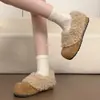 Sapatos únicos outono e inverno mais veludo sapatos preguiçosos chão de neve fundo plano peludo bico redondo sapatos de algodão feminino lã de cordeiro 2026 cor damasco quente