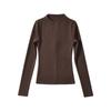 Estilo Americano Retro Cómodo Cálido Terciopelo de Doble Cara Cierre Cremallera Cuello Vertical Pequeño Manga Larga Ajustado Camiseta Base Corta