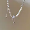 Colar Feminino Estrela Explosiva de Zircônia com Pérola Doce de Nicho Corrente de Clavícula com Pingente Corrente de Pescoço de Alto Padrão Corrente para Suéter Tendência