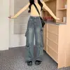 Overol de Mezclilla Retro Estilo High Street Americano para Mujer Primavera y Verano 2025 Nuevo Jeans Recto Holgado Multibolsillos