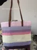 Bolsa Tote Nova Cor Risca Comércio Exterior Bolsa de Ombro Fresca Artística Bolsa de Ombro de Palha com Corda de Cânhamo Cor Doce