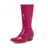 Botas de caballero botas nuevas 32 botas de tacón alto grueso alto 48 botas martin botas de mujer charol puntiagudas comercio exterior 2024 negro