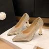 Zapatos de tacón alto con plataforma, estilo europeo y americano, nuevos, sexys, para discoteca, impermeables, plateados con lentejuelas, para mujer, con tacón grueso y punta fina, 2026