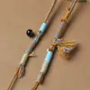 Cordón para collar DIY estilo Xizang, hilo de algodón retorcido a mano, tejido a mano con jade Hetian, cuentas de ámbar y cordón con colgante de oro