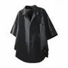 Camisa Vintage de Cor Sólida com Textura de Nicho para Homens, Estilo Streetwear Tendência, Casual Solta Plus Size, Atacado Transfronteiriço