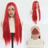 Peruca de renda vermelha 13x4 para mulheres, cabelo longo liso, fibra sintética fosca de alta temperatura, cobertura total da cabeça, atacadista fabricante de cosplay