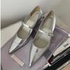Versão Atualizada! Sapatos Mary Jane Estilo Francês em Prata, Salto Alto Elegante de Bico Fino para Mulheres, Novos Sapatos Plataforma Primavera 2026