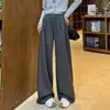 Fotos reales de la colección de otoño 2026: nuevos pantalones deportivos grises de pierna ancha para mujer, con cintura alta, corte recto y fluido, ajuste holgado y estilo casual americano