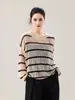 Fábrica de origen suéter de punto de seda helada de 16 puntadas, cuello redondo, ajuste holgado, top hueco de manga larga, ropa de mujer para primavera y verano, venta al por mayor y hecho a medida
