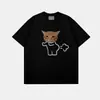 Camiseta de Seda de Leite com Estampa Engraçada de Gato Soltando Pum, Corte Solto, Unissex, Estilo Americano, Gola Redonda, Nicho, Verão