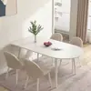 Mesa de Jantar Minimalista Moderna Cor Creme, Mesa de Jantar Oval com Bancada em Rocha, Conjunto de Mesa e Cadeiras de Jantar para Apartamento Pequeno