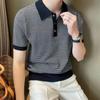 Suéter de manga corta de verano para hombre, camiseta informal de negocios ajustada con rayas de seda helada, comercio exterior, venta al por mayor transfronteriza
