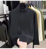Top de manga larga DeRong para mujer para otoño e invierno con cuello alto pequeño, cuello mao de botones a presión, capa base casual, color liso de moda, ropa interior cálida