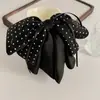 Grampo de Garra com Laço de Fita de Cetim de Bolinhas Francês para Mulheres Clipe de Rabo de Cavalo de Alto Padrão Clipe Versátil para Parte de Trás da Cabeça Meio Preso
