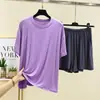 Pijama de Viscose de Verão Feminino Conjunto Shorts de Manga Curta Engordado Extra Grande Roupa Casual Conjunto de Duas Peças