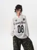 Camiseta casual de manga larga estilo motocicleta americana para hombres y mujeres, jersey deportivo fresco y transpirable, nuevo top holgado con estampado de letras en V para hombres