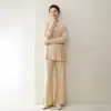 Nuevo Conjunto de Dos Piezas de Punto de Cachemira para Mujer Otoño e Invierno 2025 Suéter Simple y Elegante Pantalones de Pierna Ancha que Reducen la Edad Color Sólido