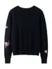 Cardigan 100% Caxemira Pura Feminino Gola Redonda Engrossado Solto Aparência Emagrecedora Bordado Padrão Fogos de Artifício Tricô Suéter Pulôver Jaqueta