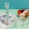 Suporte de Velas de Vidro com Diamantes de 4 Bolas Estilo Europeu com Haste Alta, Suporte de Velas com Haste Listrada, Suporte de Velas Liso para Decoração de Restaurante, Copo de Vela