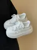 Zapatos Casuales de Malla Transpirable con Suela Gruesa para Verano, Zapatos de Tabla para Mujer, Nuevos 2026, con Cordones, Punta Redonda, que Aumentan la Altura, Versátiles, Zapatos Blancos