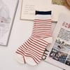 Calcetines Rayados con Borde Enrollado de Media Pantorrilla para Mujer Moda Coreana Tendencia Algodón Peinado Resistentes al Olor Estilo Universitario Cálidos para Otoño e Invierno Calcetines Largos Calcetines de Algodón