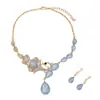 Juego de Collar y Pendientes Nupciales de Lujo Ligero Incrustados con Diamantes, Accesorios para Vestido de Novia Estilo Coreano, Juego de Dos Piezas de Cadena para Clavícula de Zirconia de Aleación