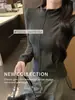 Chaqueta de moda con cremallera, cuello alto a rayas estilo retro coreano 1225 para mujer, otoño e invierno, ajuste ceñido, elegante top de manga larga