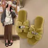 Pantuflas peludas Feng Hong 2026 para mujer para uso en exteriores, otoño e invierno, de suela plana, nuevo estilo de moda, de aspecto de hada, estilo coreano, algodón, súper populares