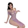 Cheongsam Sexy de Encaje Morado Chica Caliente Shuang'Er Sexy de un Hombro Falda Larga de Corte Alto que Expone los Glúteos Transparente Estilo Pura Pasión