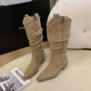 2262-1 Botas de Gamuza Holgadas Talla Grande para Mujer, Botas Vaqueras Occidentales, Botas Largas de Pierna Gruesa, Botas de Montar Altas hasta el Muslo