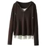 Top Falso de Dos Piezas para Mujer Tallas Grandes Nuevo Estilo Otoño 2025 100kg Estilo Perezoso Sudadera de Punto con Capucha para Chicas Gorditas 8607