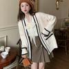 Cardigan Suéter de Moda College Estilo Coreano para Mulheres 2026 Outono e Inverno Novo Solto de Comprimento Médio com Bolsos Jaqueta de Tricô