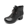 Botas Tacón Grueso Piel Botines para Mujer 2025 Otoño e Invierno Nuevos Punta Redonda Retro Suela Suave Cómodas y Versátiles Elegantes Botines Individuales