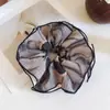 Diseño Coreano de Alta Gama Negro y Blanco Gradiente Estampado Cuatro Capas Envuelto Anillo de Salchicha Seda Vintage Goma para el Cabello Banda Elástica para el Cabello
