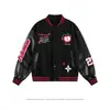 Jaqueta Baseball Retrô Americana Azul Marinho para Homens, Jaqueta Curta Tendência Outono High Street com Bordado de Letras, Jaqueta de Casal