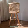 Estante de Flores de Madera Maciza Nórdica y Mimbre, Mesa Lateral para Sofá de Sala de Estar, Estante de Almacenamiento de Bambú de Pie, Soporte para Macetas de Flores de Esquina de Balcón